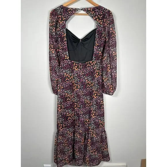 ASOS The Frolic Square Neck Midi Tea Dress With Mesh Sleeves Ditsy Floral Size 6 - Picture 8 of 13